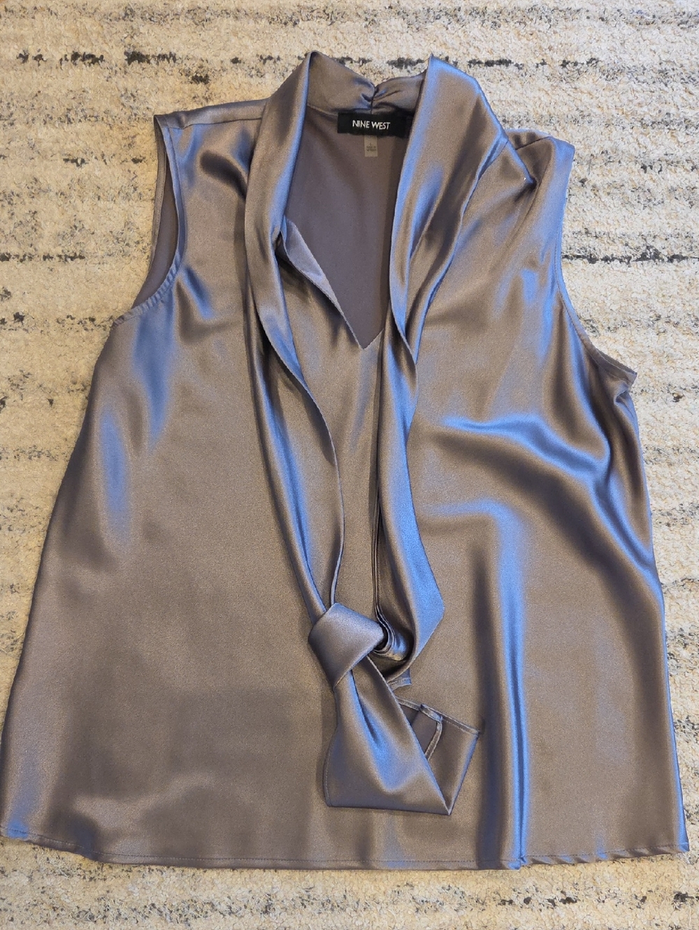 Nine West Silver Satin Tie-Neck Sleeveless Top